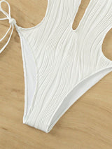 BEAUTIFUL I AM Textured Cutout Tied One-Piece Swim Set Swimwear