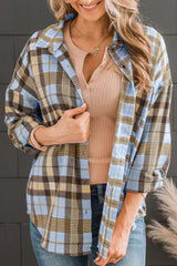 BEAUTIFUL I AM Plaid Collared Neck Long Sleeve Button-Up Shirt