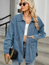 BEAUTIFUL I AM Removable Hood Button Up Long Sleeve Denim Jacket