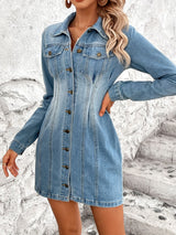 BEAUTIFUL I AM Pocketed Button Up Long Sleeve Denim Dress