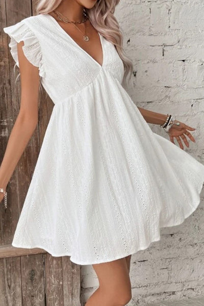 BEAUTIFUL I AM Eyelet Ruffled Cap Sleeve Mini Dress