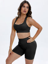 BEAUTIFUL I AM Scoop Neck Wide Strap Top and Shorts Active Wear Set