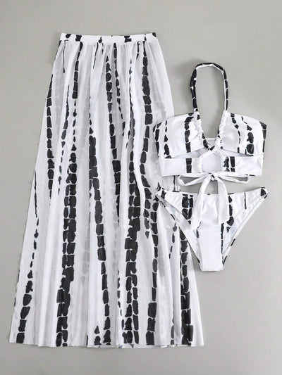 BEAUTIFUL I AM Printed Halter Neck Three-Piece Swim Set