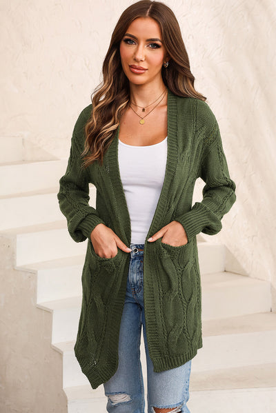 BEAUTIFUL I AM Cable-Knit Dropped Shoulder Cardigan