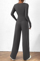 BEAUTIFUL I AM Round Neck Long Sleeve Top and Pants Set