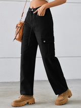 BEAUTIFUL I AM Drawstring Mid-Rise Waist Straight Cargo Jeans