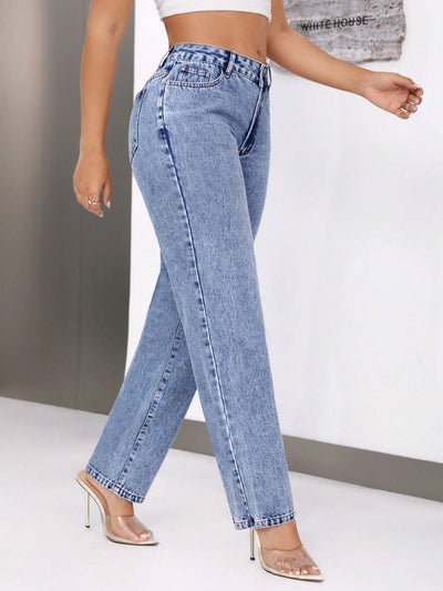 BEAUTIFUL I AM Mid-Rise Waist Jeans with Pockets