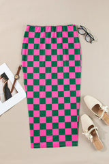 BEAUTIFUL I AM Split Checkered Midi Skirt Dress