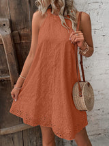 BEAUTIFUL I AM Eyelet Grecian Neck Mini Dress