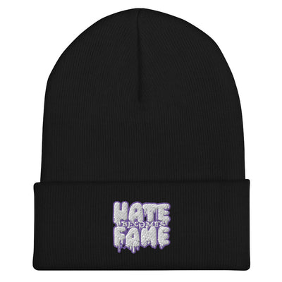 EG3BEATS HATE BECOMES FAME PURPLE Cuffed Beanie Hat