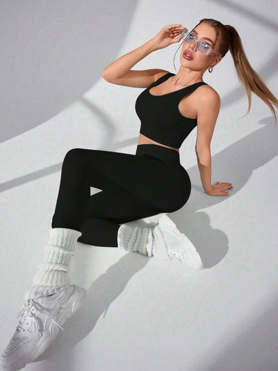 BEAUTIFUL I AM Scoop Neck Wide Strap Top and Pants Active Wear Set