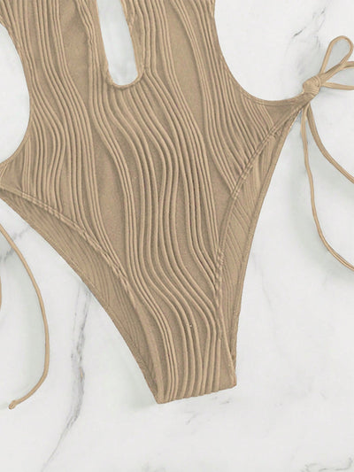 BEAUTIFUL I AM Textured Cutout Tied One-Piece Swim Set Swimwear