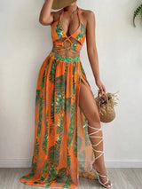 BEAUTIFUL I AM Printed Halter Neck Three-Piece Swim Set