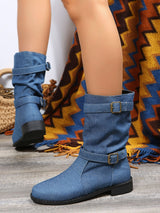 BEAUTIFUL I AM Double Buckle Block Heel Boots Shoes