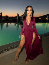 BEAUTIFUL I AM Slit Plunge Long Sleeve Dress