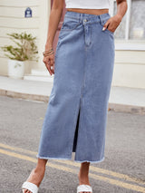 BEAUTIFUL I AM Slit Asymmetrical Waist Denim Skirt Dress