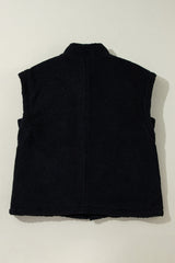 BEAUTIFUL I AM Fuzzy Mock Neck Button Up Vest Jacket Coat