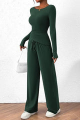 BEAUTIFUL I AM Round Neck Long Sleeve Top and Pants Set