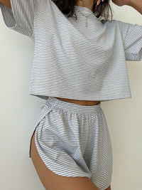 BEAUTIFUL I AM Striped Round Neck Top and Shorts Set