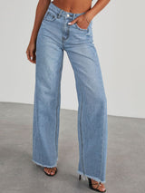 BEAUTIFUL I AM Raw Hem Wide Leg Jeans with Pockets