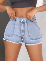 BEAUTIFUL I AM Raw Hem Pocketed Denim Shorts