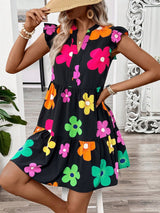 BEAUTIFUL I AM Ruffled Printed Notched Cap Sleeve Dress