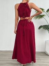 BEAUTIFUL I AM Grecian Neck Top and Slit Skirt Dress Set