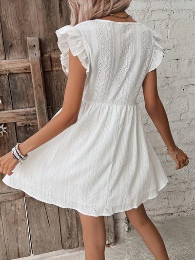 BEAUTIFUL I AM Eyelet Ruffled Cap Sleeve Mini Dress