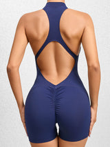 BEAUTIFUL I AM Cutout Ruched Half Zip Active Wear Romper