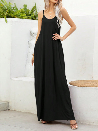 BEAUTIFUL I AM V-Neck Maxi Cami Dress with Pockets