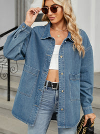 BEAUTIFUL I AM Removable Hood Button Up Long Sleeve Denim Jacket