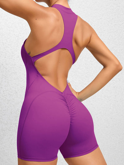 BEAUTIFUL I AM Cutout Ruched Half Zip Active Wear Romper