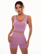 BEAUTIFUL I AM Scoop Neck Wide Strap Top and Shorts Active Wear Set