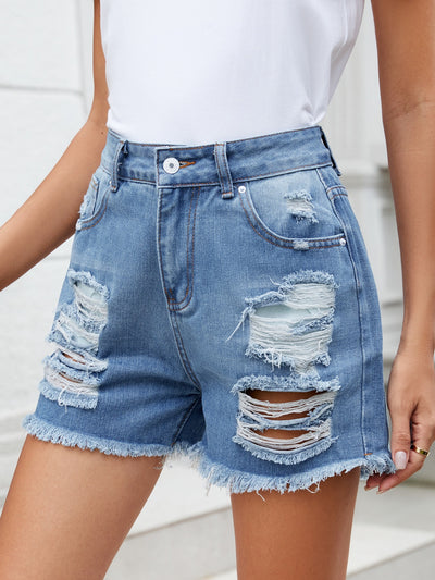 BEAUTIFUL I AM Distressed Raw Hem Denim Shorts