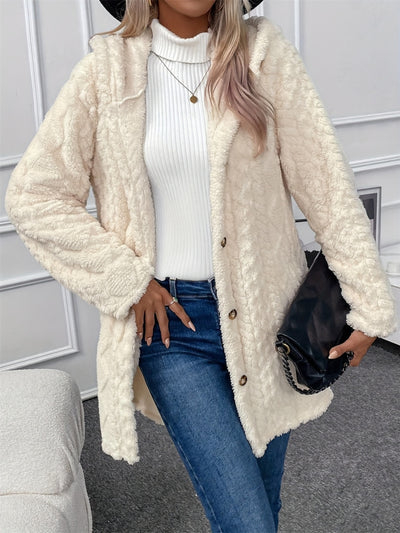 BEAUTIFUL I AM Fuzzy Button Down Hooded Coat Jacket