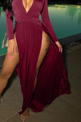 BEAUTIFUL I AM Slit Plunge Long Sleeve Dress