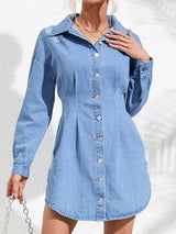 BEAUTIFUL I AM Distressed Button Up Long Sleeve Denim Dress