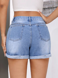 BEAUTIFUL I AM Rolled Hem Mid-Rise Waist Denim Shorts