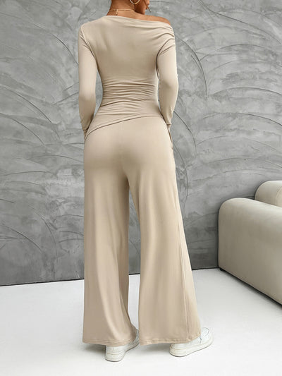 BEAUTIFUL I AM Long Sleeve Top and Wide Leg Pants Set