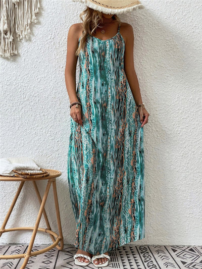 BEAUTIFUL I AM Full Size Printed Scoop Neck Maxi Cami Dress