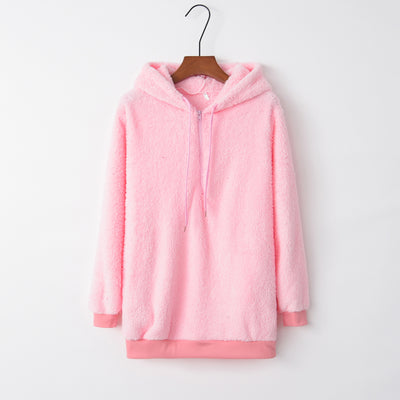 BEAUTIFUL I AM Quarter-Zip Drawstring Teddy Hoodie