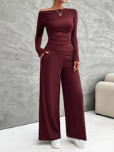 BEAUTIFUL I AM Long Sleeve Top and Wide Leg Pants Set