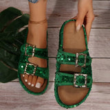 BEAUTIFUL I AM Sequin Trim Open Toe Sandals Shoes