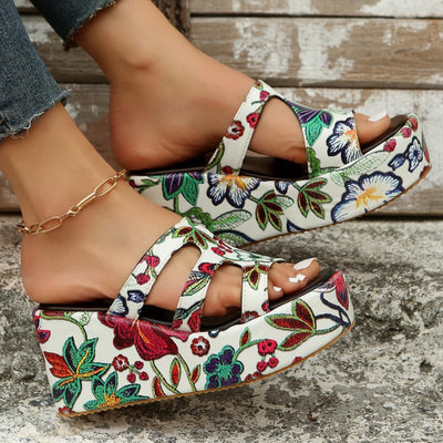 BEAUTIFUL I AM Cutout Floral Peep Toe Sandals Shoes