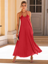 BEAUTIFUL I AM Pleated Halter Neck Sleeveless Dress