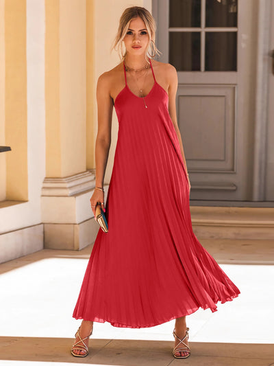 BEAUTIFUL I AM Pleated Halter Neck Sleeveless Dress