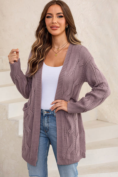 BEAUTIFUL I AM Cable-Knit Dropped Shoulder Cardigan