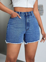 BEAUTIFUL I AM Raw Hem High Waist Denim Shorts