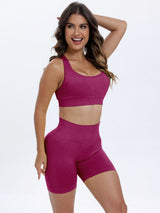 BEAUTIFUL I AM Scoop Neck Wide Strap Top and Shorts Active Wear Set