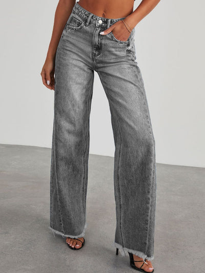 BEAUTIFUL I AM Raw Hem Wide Leg Jeans with Pockets